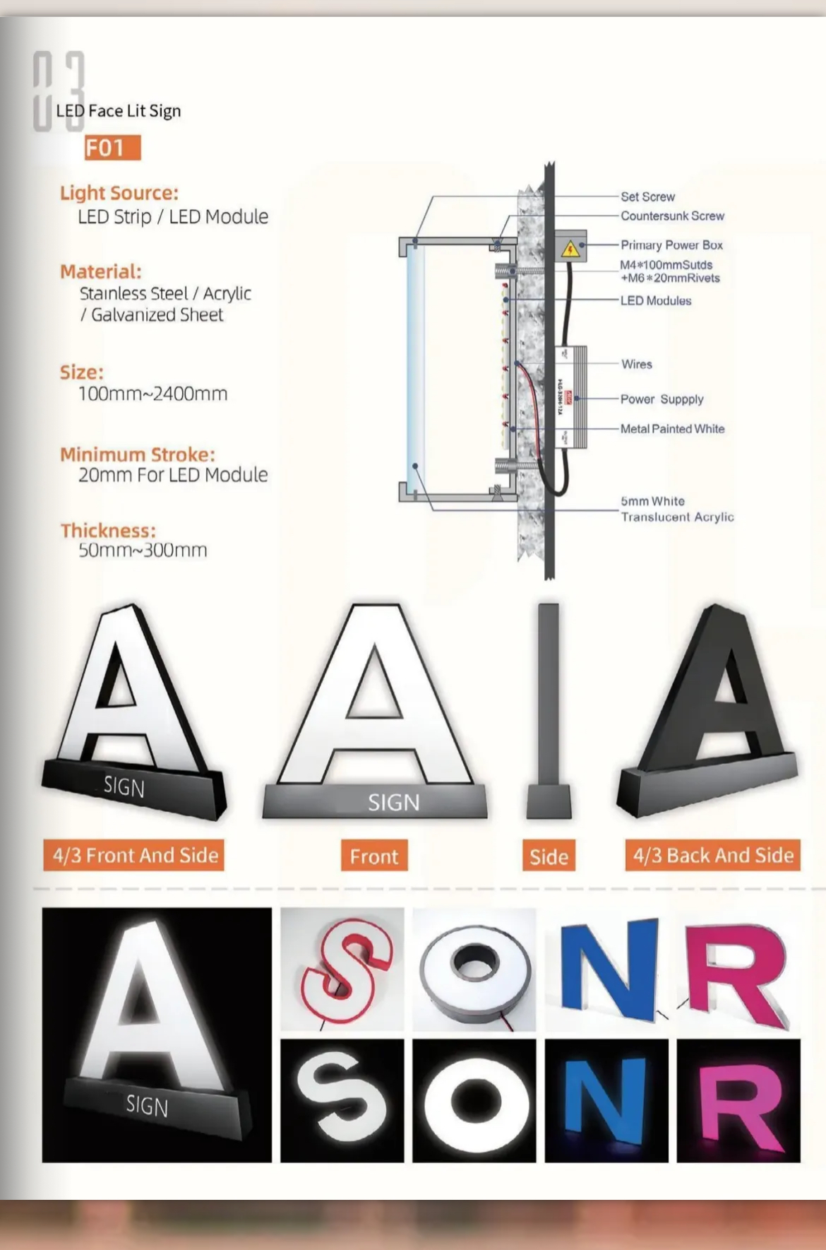 Lettres LED face lumineuse (F01)
